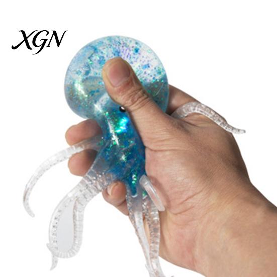 Octopus Sensory Tool Mini Glitter Squeeze Toy, Simulated Stress Relief Shape Toy Soft Sea Animal Shaped Fidget for Relaxation