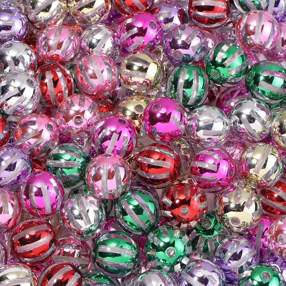 10pcs 16mm Christmas Acrylic Beads Red Green Watermelon Stripes Round Loose Beads For Jewelry Making DIY Bracelets Necklace