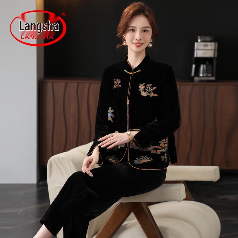LangSha Women s New Chinese Style Golden Velvet Suit 4XL