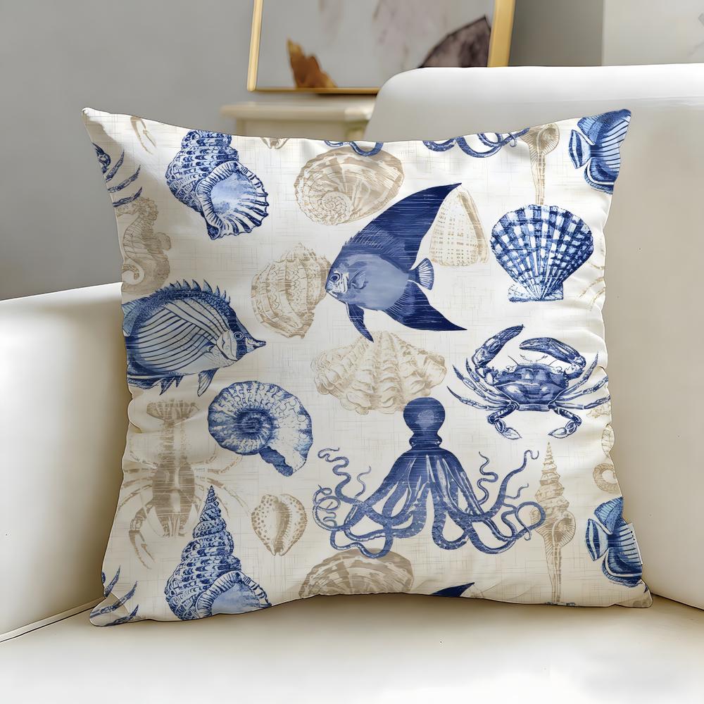Classic Theme Marine Animals Cushion Cover Soft  EasyWash Pillow Case  Versatile for Couch Bed Travel and Office