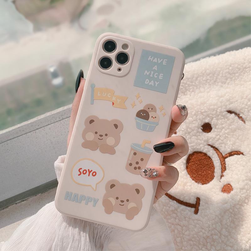 Milk Tea Bear 16 Apple 15 Mobile Phone Case IPhone 13 Pro Applicable 8plus All Inclusive 14 Soft 11 Sets Xs Max