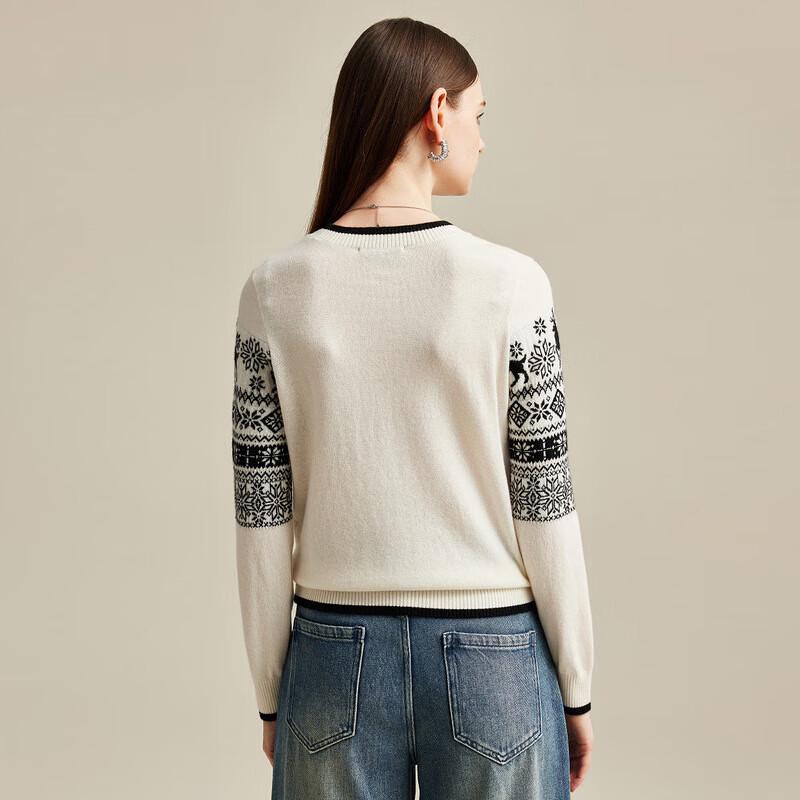 Zhaojun Dámský žakárový svetr z čistého kašmíru s kulatým výstřihem