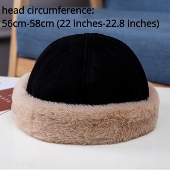 Women Casual Faux Fur Trim Skull Cap Beanie Outdoor Hip Hop Warm Retro Winter
