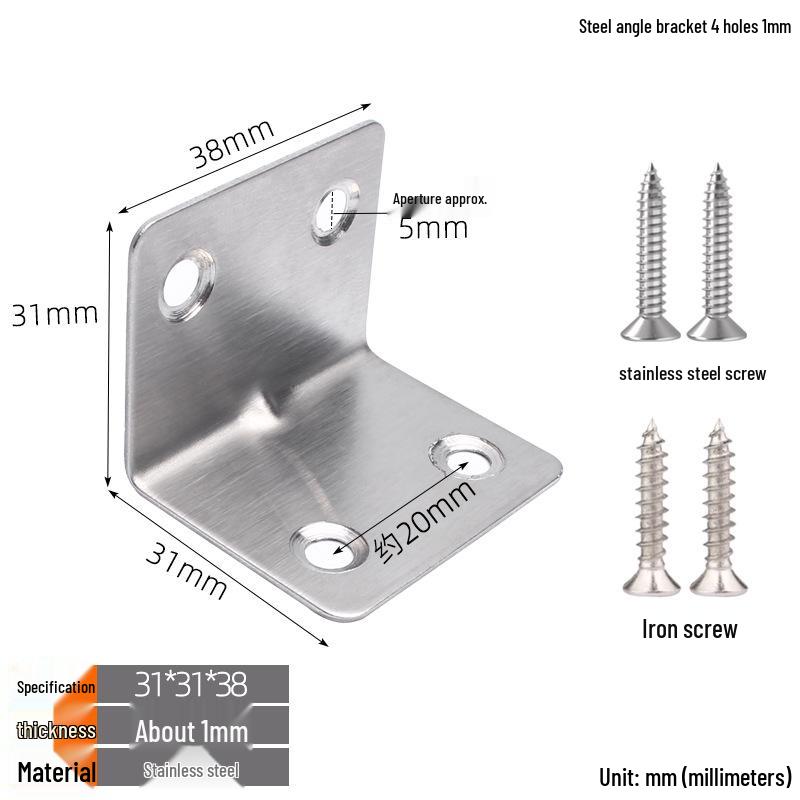 Thickened Stainless Steel 90° L-Shaped Bracket for Furniture and Shelves