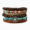 6-Piece New Wooden Bead Beaded Turquoise Bracelet Suitable for Daily Wear by Men and Women