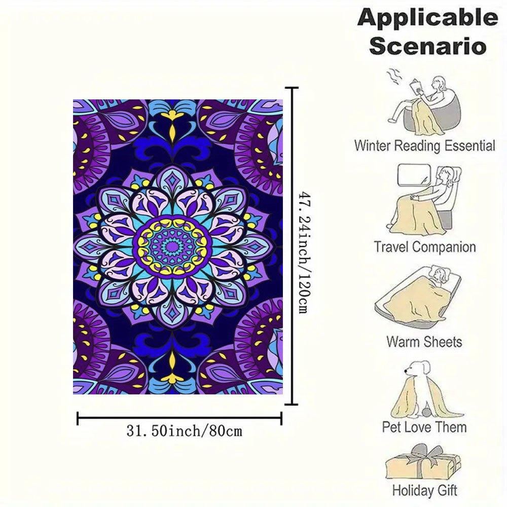 "Vibrant Mandala Patterned Fabric - Bohemian Style Decorative Material"Blanket Flannel Throw Blanket for Sofa, Bed, Travel, Camping, Office,