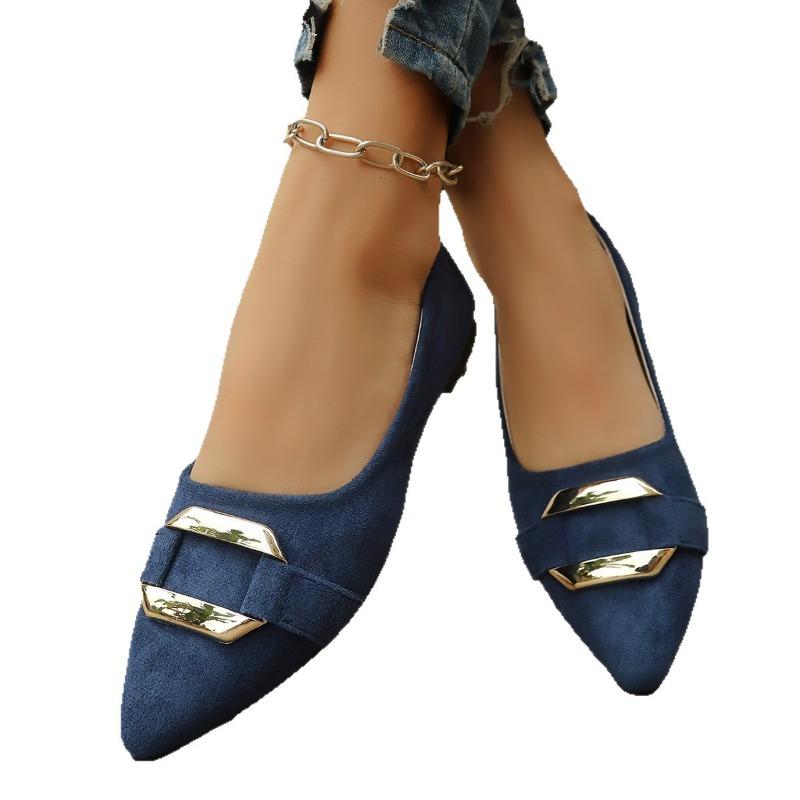Neue flache Schuhe mit Metallspange in Übergröße für Damen mit flachem Ausschnitt und einfachem Fuß
