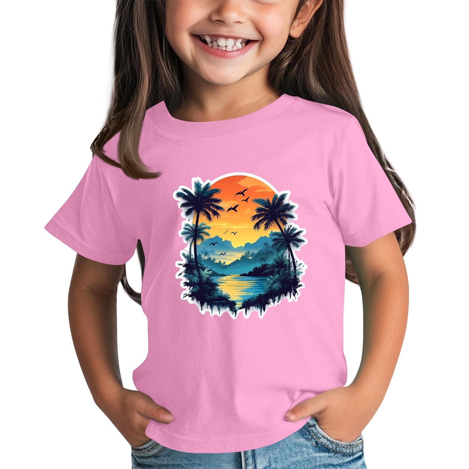 

Детская модная повседневная футболка с круглым вырезом и короткими рукавами 140 розовый