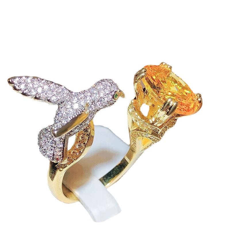 High-End Hummingbird Ring: Santa Maria Aquamarine-Look with Colored Gemstones for Women
