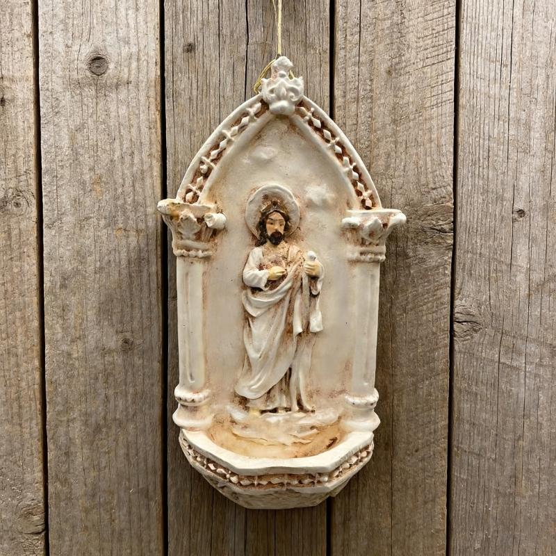Resin Catholic Sant Judas Tadeo Holy Water Font for Entrance Home Wall Hanging Religious Gift Sant Jude Holy Water Font