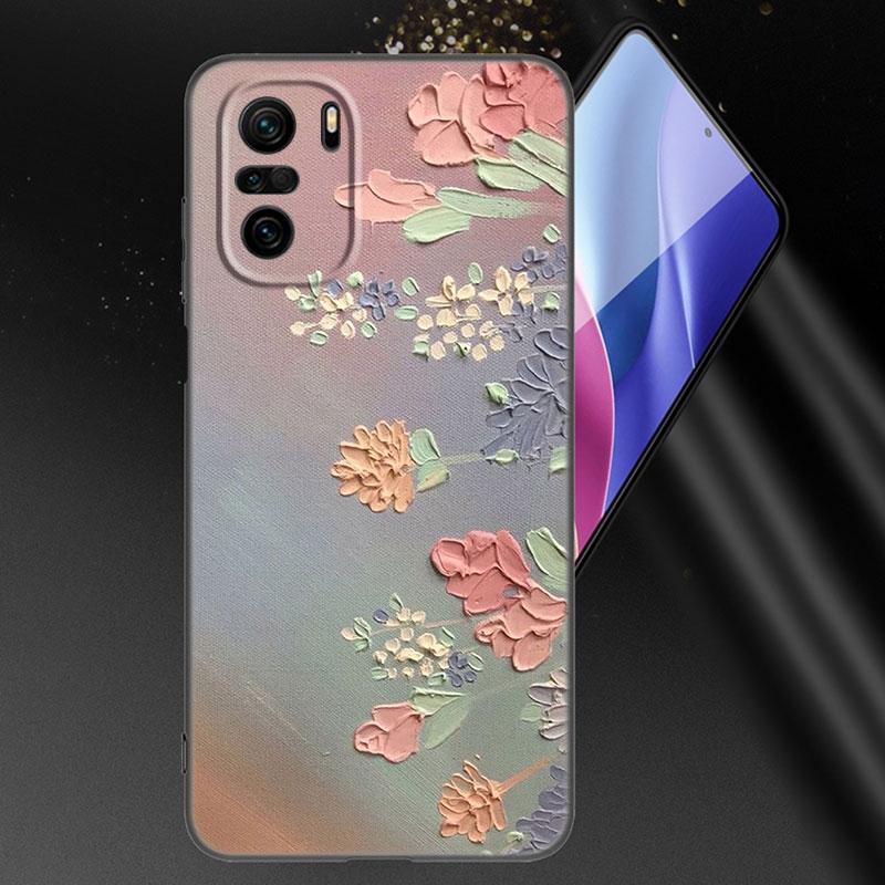 Emboss Flower Art Phone Case For Xiaomi Mi POCO X3 NFC GT M4 M3 12 11T 10T Pro A3 11 Lite NE 5G 12X 11i F3 Soft TPU Black Cover