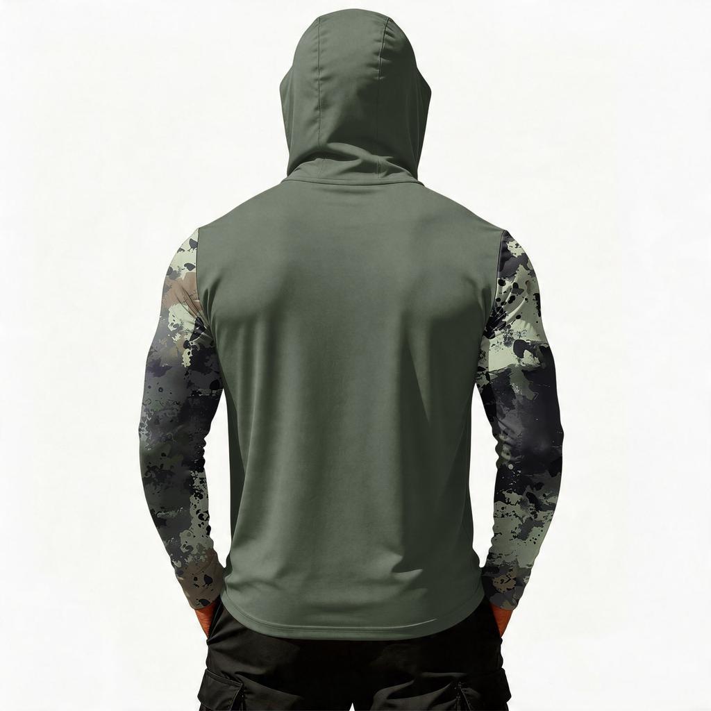 Men's Casual Camouflage Print Hooded Long Sleeve Sun Protection Shirt Lightweight Breathable Outdoor Activewear