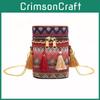 Bohemian Fashion Colorful Woven Texture Bucket Bag With Tassel Accents And Certificate Pocket For Casual Outings