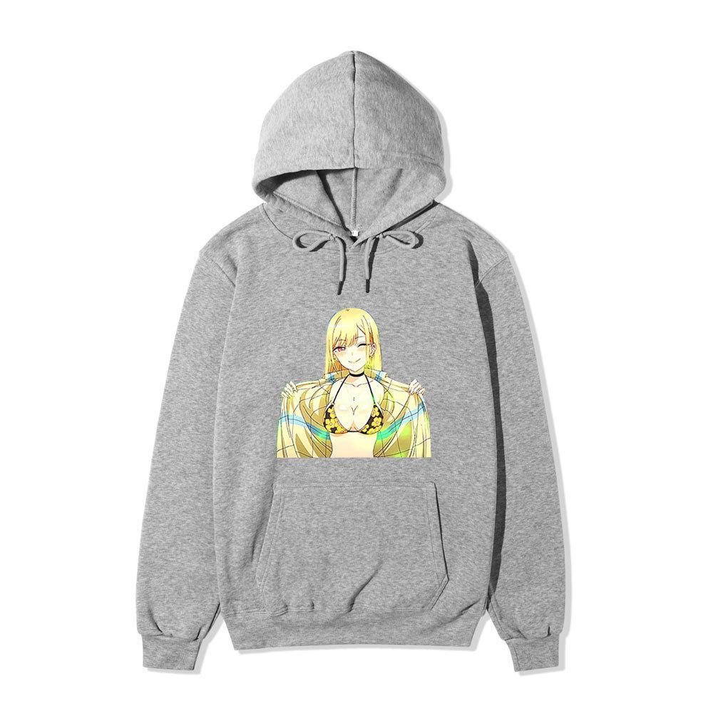 My Dress-Up Darling Marin Kitagawa Unisex Fleece Hoodie Anime Character Front Print Long Sleeve Casual Pullover Sweatshirt