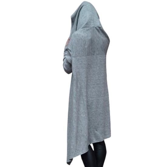 Women Solid Color Asymmetric Hem Drawstring Hooded Sweatshirt Loose Poncho Coat