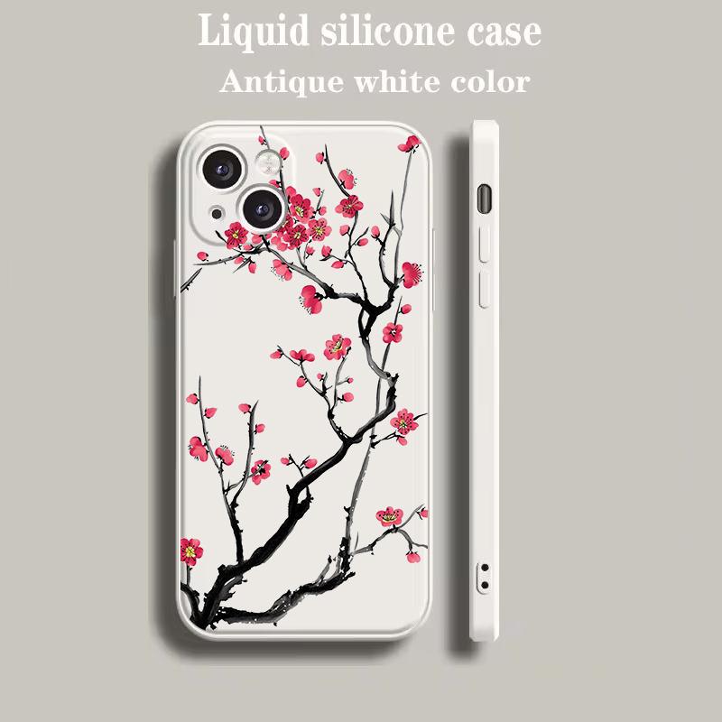 Luxury Color Phone Case For iPhone 15 14 13 12 mini 11 Pro Max XS X XR SE 7 8 Plus soft Silicone Beige Cover Flower
