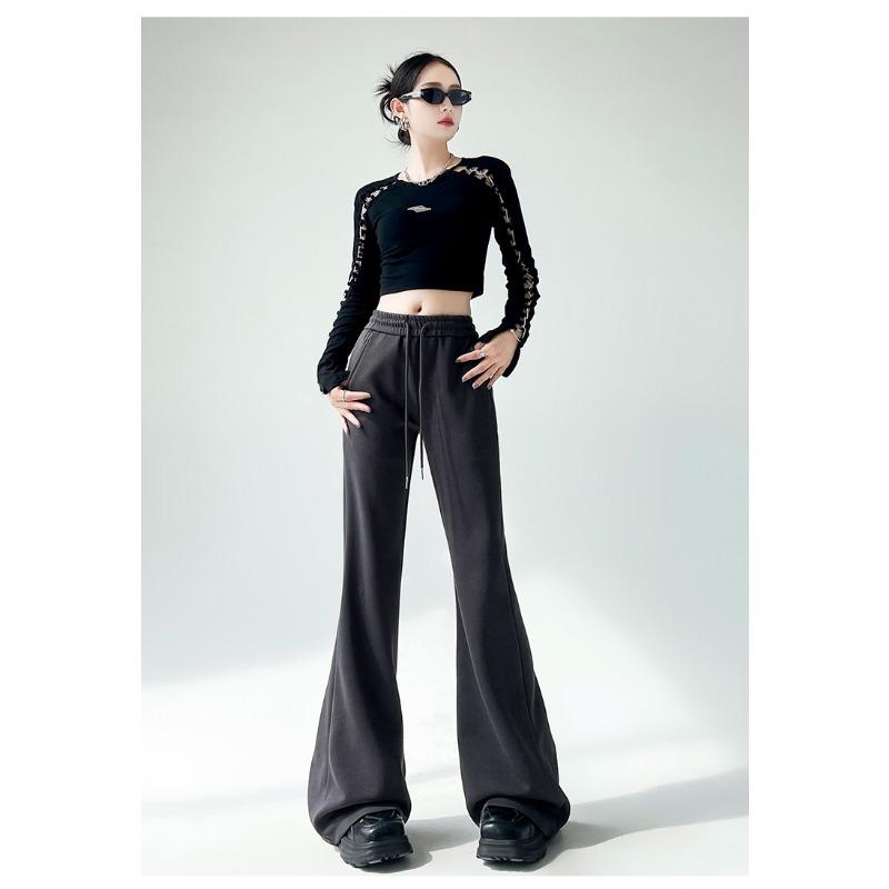 Autumn Winter Women Fashion Micro-pull Pants New Drawstring Sports Casual Sweatpants Solid Color Flared Pants Casual Street Wear Trousers 2339