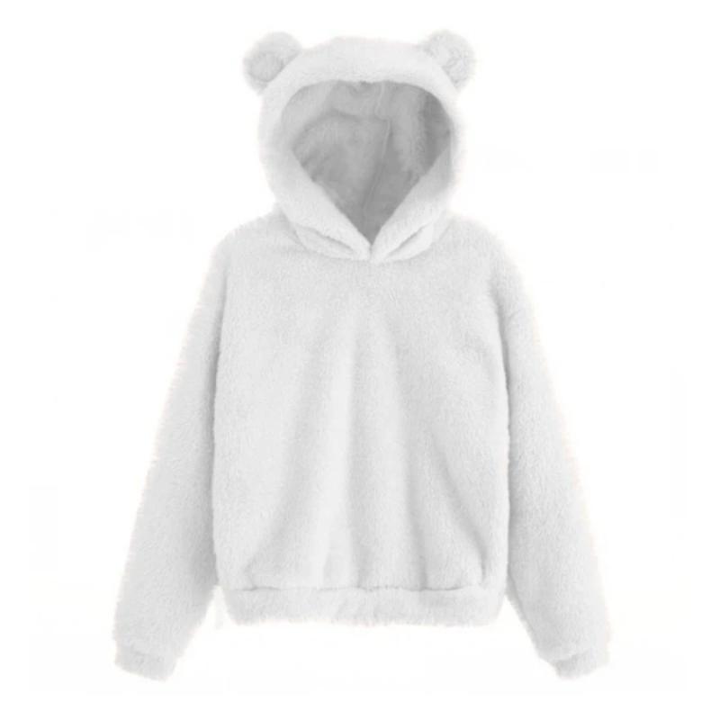 

Women s autumn and winter fleece hooded thermal sweatshirt S белый