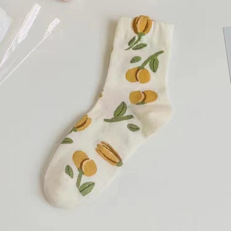 Flower Socks For Women Korean Cotton Cute Socks Style Middle Tube For Girl Breathable Casual Sweet Female Floral Socks
