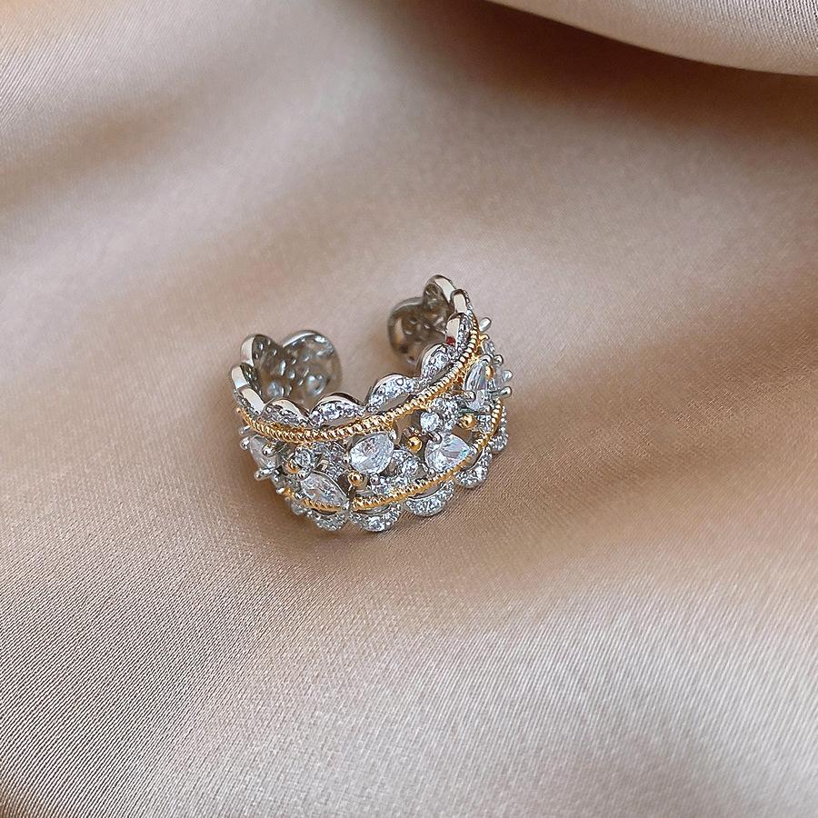 European and American zircon lace hollow open ring court ring jewelry