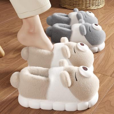 Winter Neue Niedliche Damen Baumwollpantoffeln Indoor Outdoor Kurzer Plüsch Warme Pantoffeln Tierische Pantoletten Flip Flops Weiblich Flauschige Hausschuhe