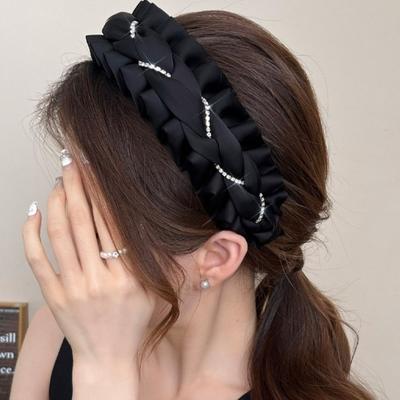 Cloth Black Hairband Rhinestone Wrinkle Headband Temperament Women Hair Hoop  Wash Face
