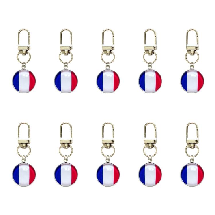 10PCS/Lot Trend Football Keychains Feature Bright Country Flags Rustproof Alloy And Glass Backpacks Decoration