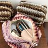 Vintage Plush Striped Makeup Bag Set Retro Fashion Travel Cosmetic Case for Girls Large Capacity Cosmetics Organizer