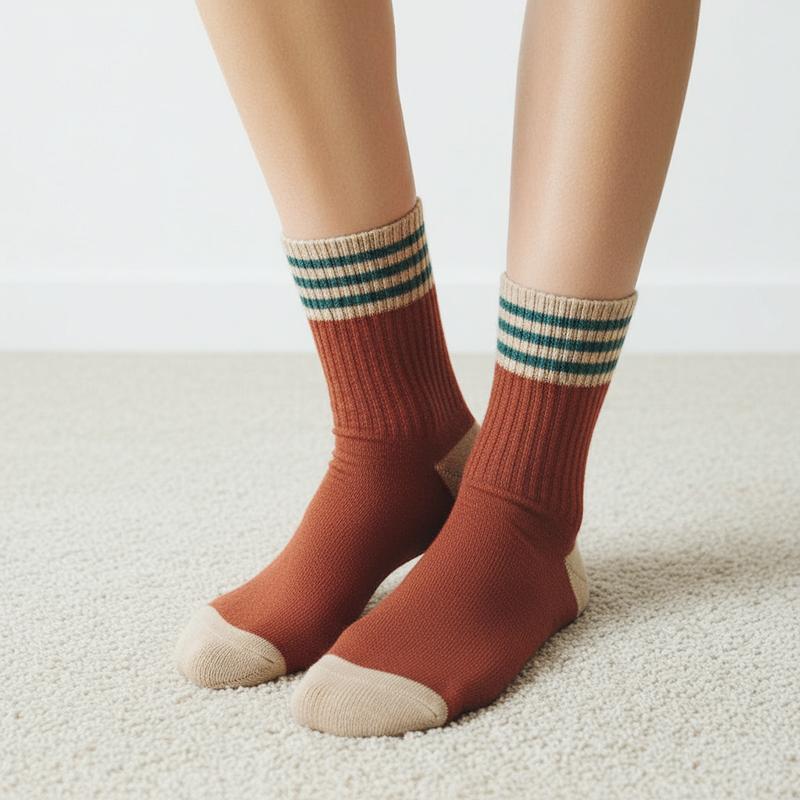 5 Par Höst Vinter Tjocka Mellanlånga Strumpor Dam Frotté Randiga Varma Andningsbara Hemmastrumpor 2 Par Unisex Par Golvstrumpor