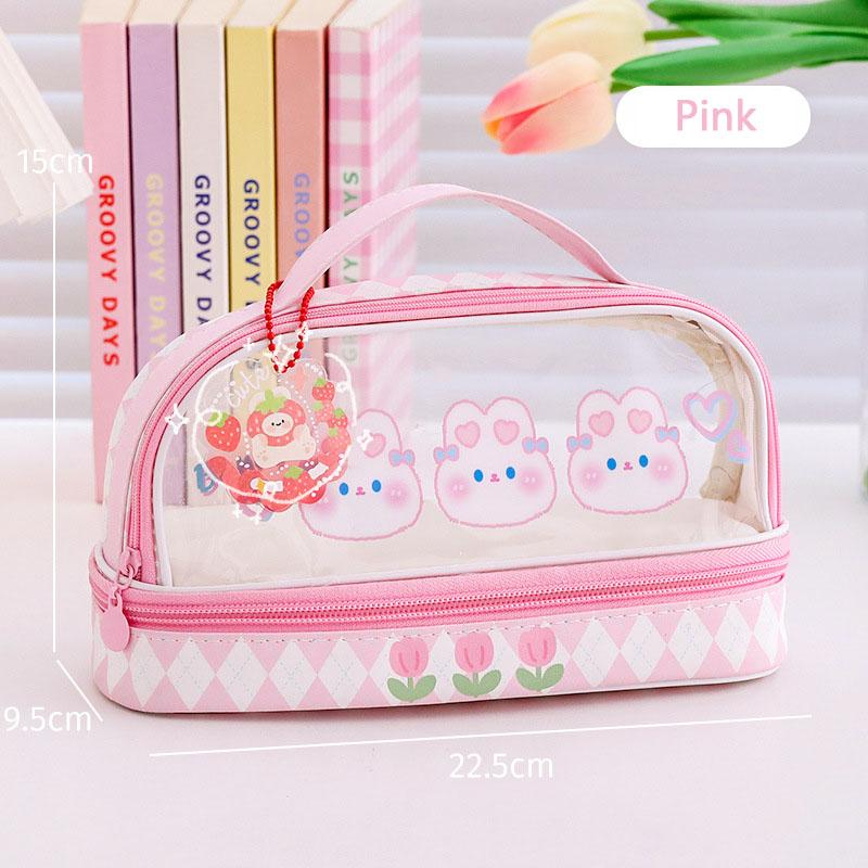 Kawaii Transparent Pencil Case Large Capacity Organizer Pen Box Korean Pouch for Girls Back To School Supplies Stationery