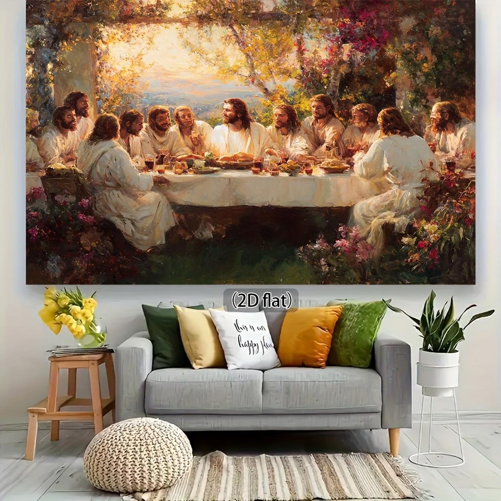 1 Last Supper Religious Tapestry Banner - Rembrandt Inspired Painting Background Durable Polyester Fabric 2D Flat