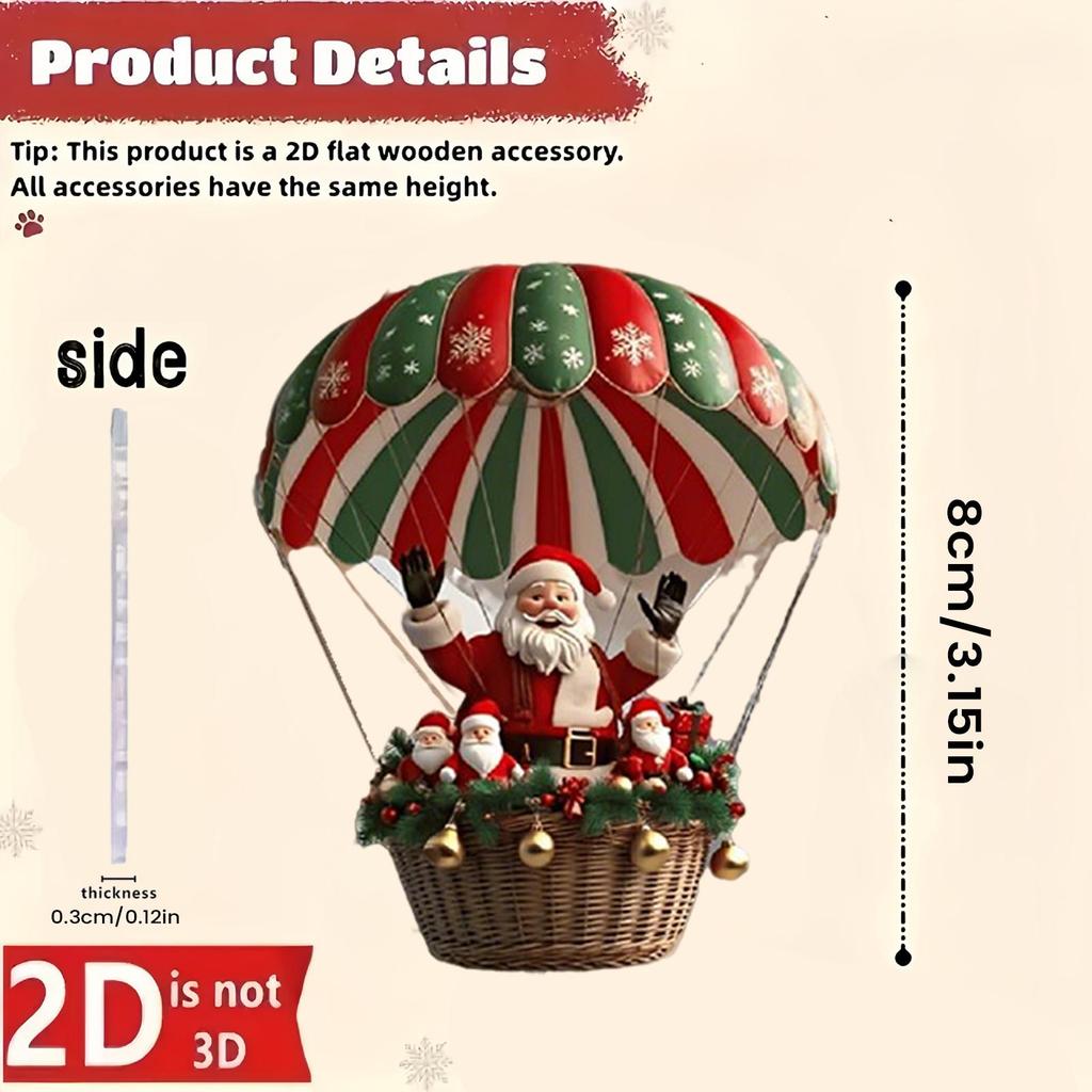 Christmas Tree Ornament 10 Pieces 2D Acrylic Holiday Decoration Santa Hot Air Balloon Ornament for Window Bedroom Living Room