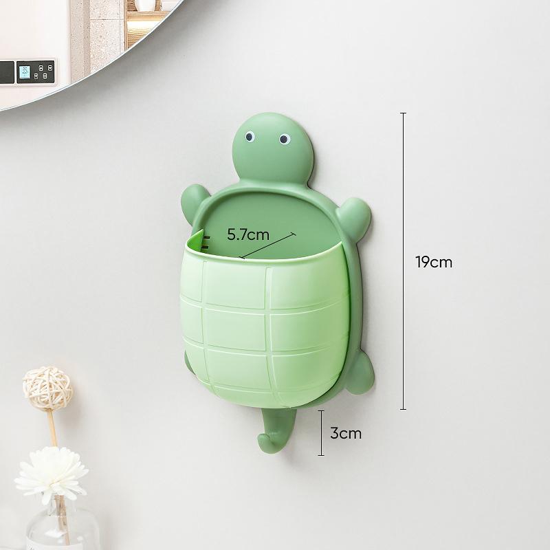 1Pc Cute Toothbrush Holder Wall Mounted Toothpaste Holder Turtle Shape Wall Shower Razor Holder Organizer Bathroom Storage Green
