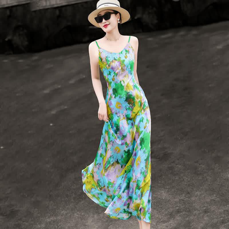 Lanser French Retro Oil Painting Print Midi Dress L