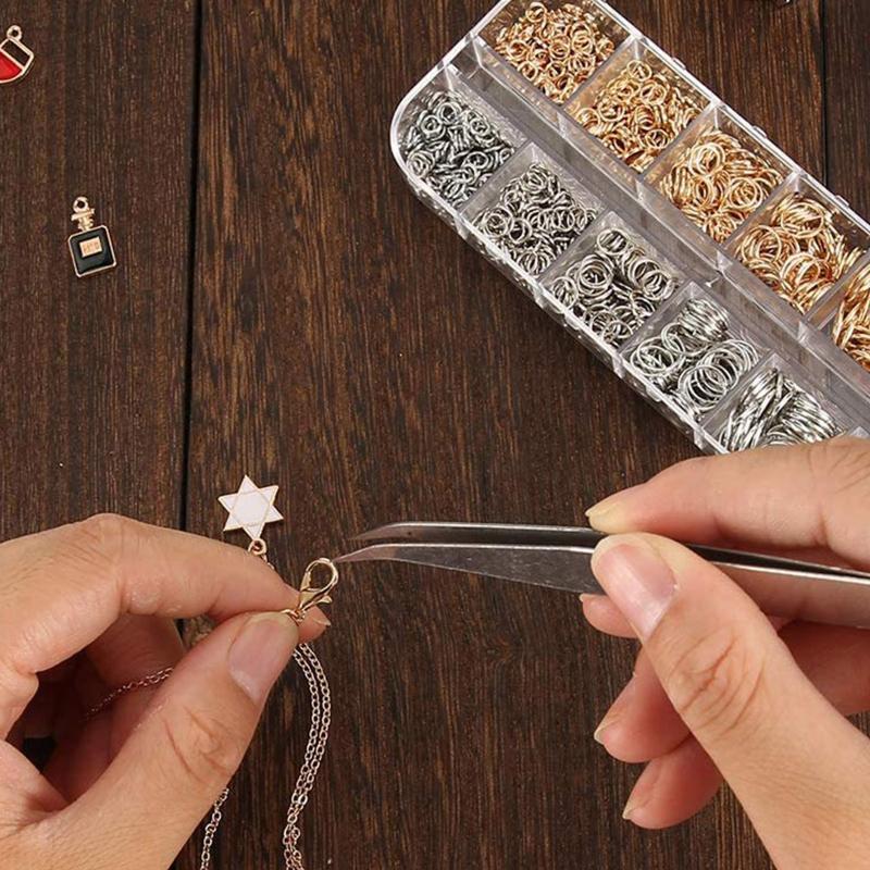 Jewelry Making Chain 1000x Jump Rings 40x Lobster Clasps with Curved Tweezers Jump Ring Opener DIY Jewelry Gold Silver