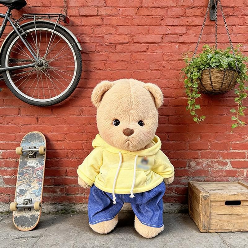 Medium Bear Outfit - Blue Pink Striped Carrot Overalls Set
