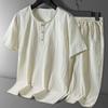 Casual Sports Two-Piece Suit In Linen with Button Detail and Elastic Waistband