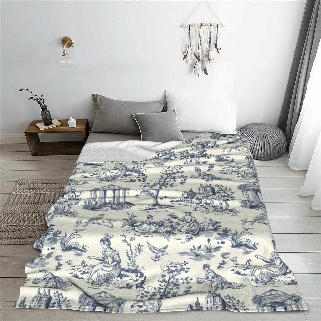 Toile De Jouy Country Life Printed Blanket For Men Women Super Soft Cozy Retro French Elegance Throw Blankets for Bed