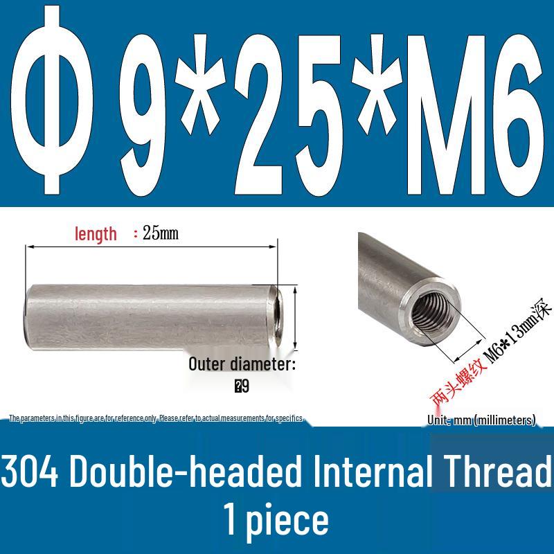 Stainless Steel 304 Double-Ended Threaded Cylindrical Guide Pin with Dual-End Holes