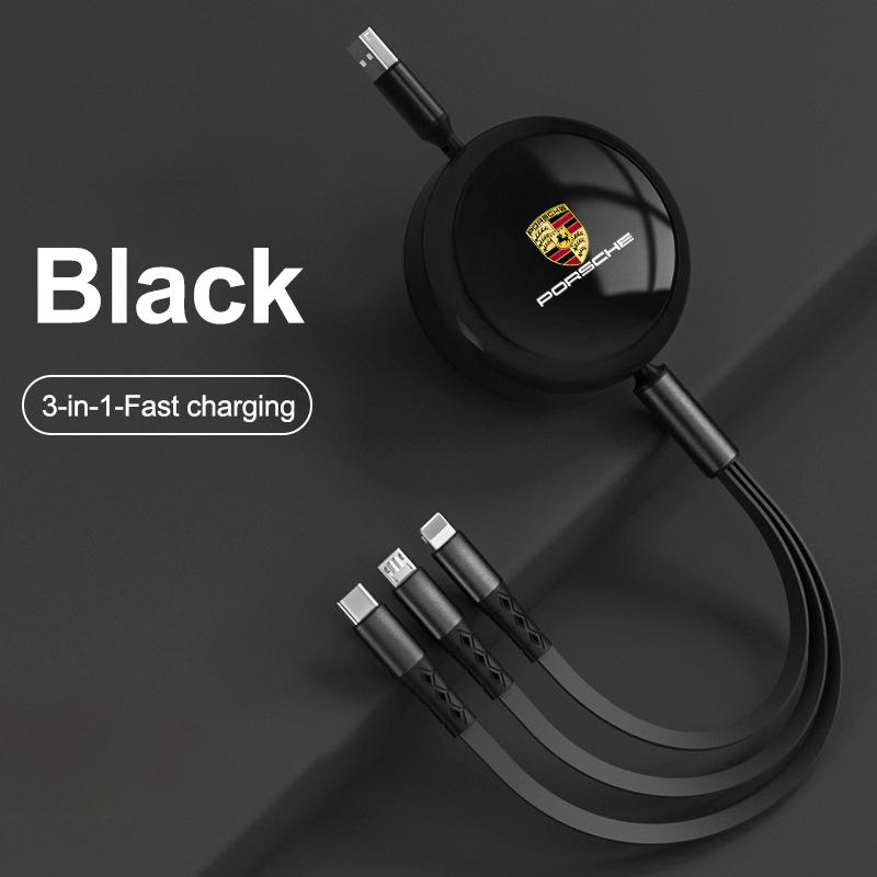 Car 3 in 1 USB Cable Type C Micro USB Fast Charging Cable For Porsche Cayenne Panamera Macan 911 Taycan Boxster Cayman 918Pajun