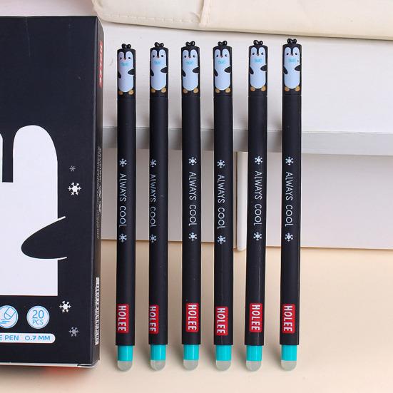 Smazatelná propiska 0,7 mm s černým inkoustem, s měkkým úchopem šetrným k pokožce, roztomilé zvířecí víčka, design s tlačítkem, doplňovatelné tužky, školní potřeby