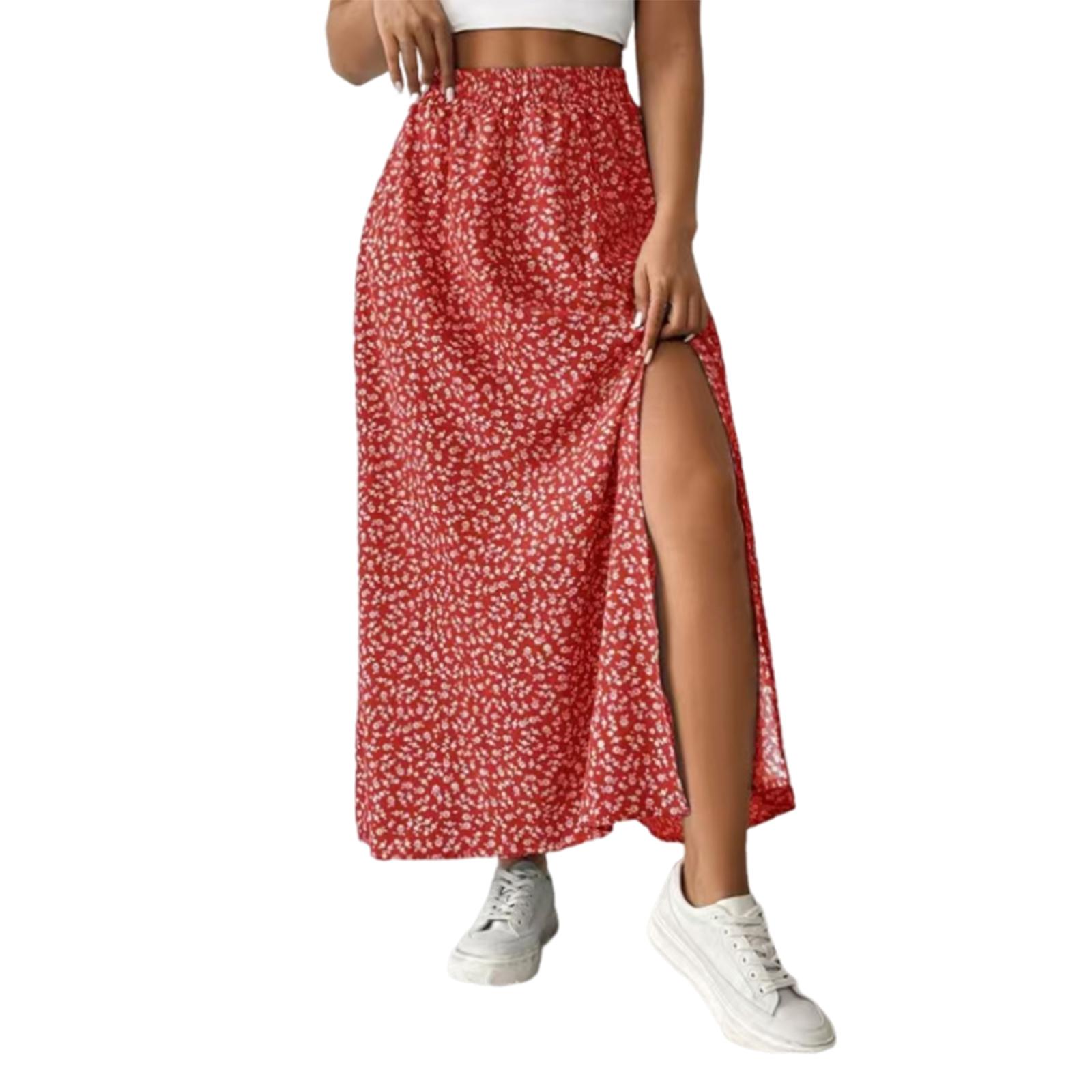 

New Women s Fashionable Casual Printed Split Maxi Skirt XL червоний