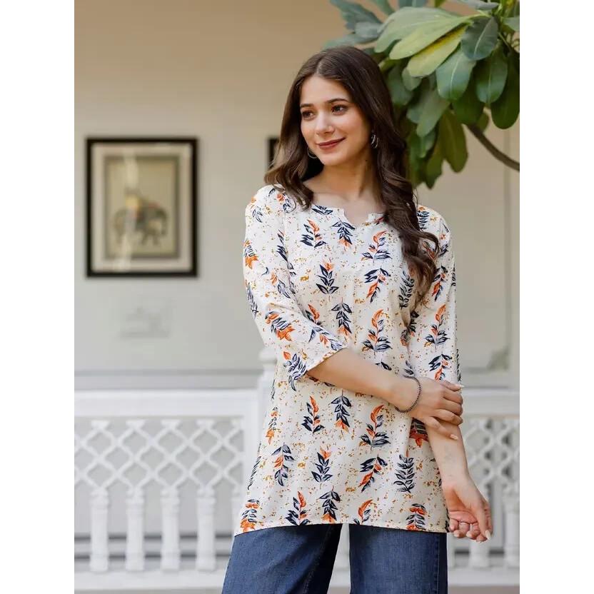 Women Printed Rayon Straight Kurta Top Indian Pakistani Party Wear Top Tunic SC-2145