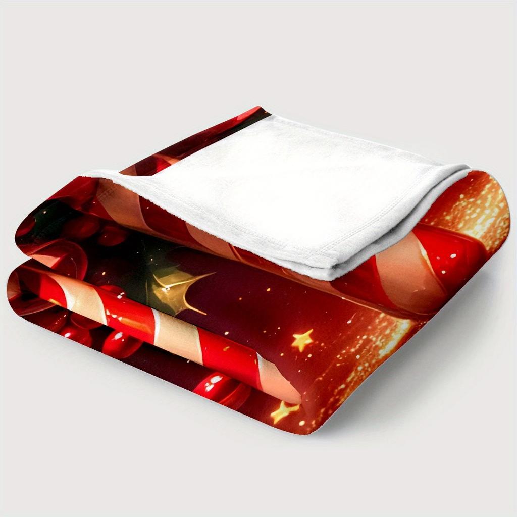 1pc Red Christmas Blanket Candy Printed Skin-Friendly Soft Blanket Machine Washable  New for Home Christmas Decoration