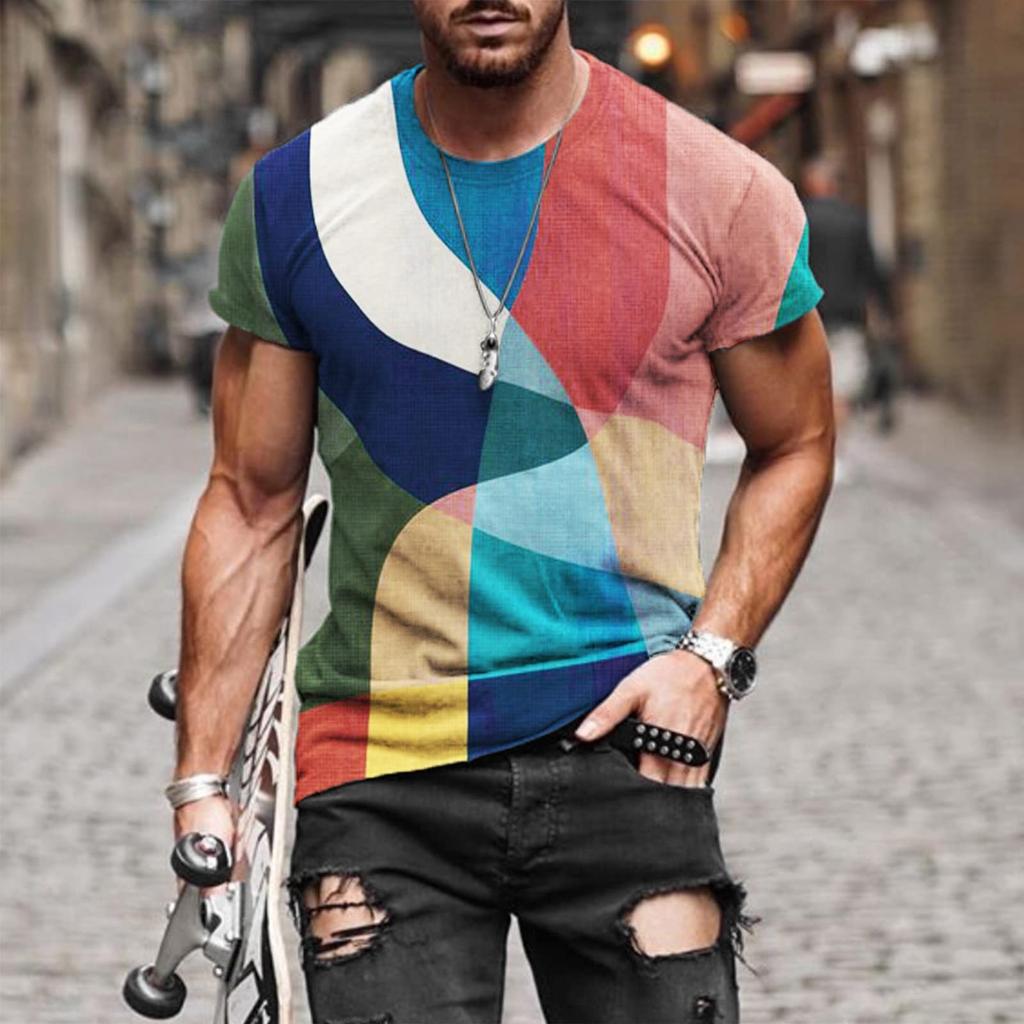 Men Spring Summer Casual Slim 3D Printed Short Sleeve T Shirt Top Blouse