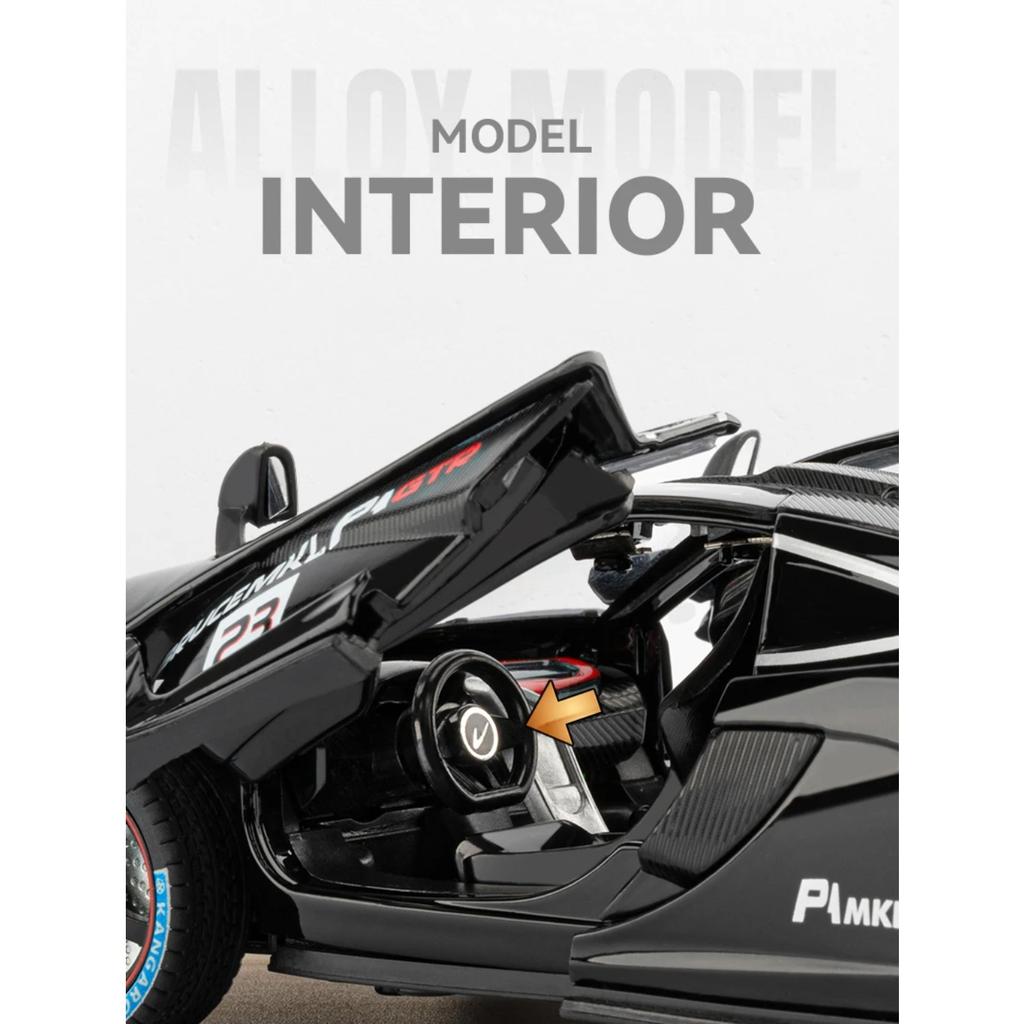 1/24 McLaren P1 GTR Supercar Alloy Diecast Model Car Sound and Light Pull Back Children's Toy Car Classic Ornaments Collection