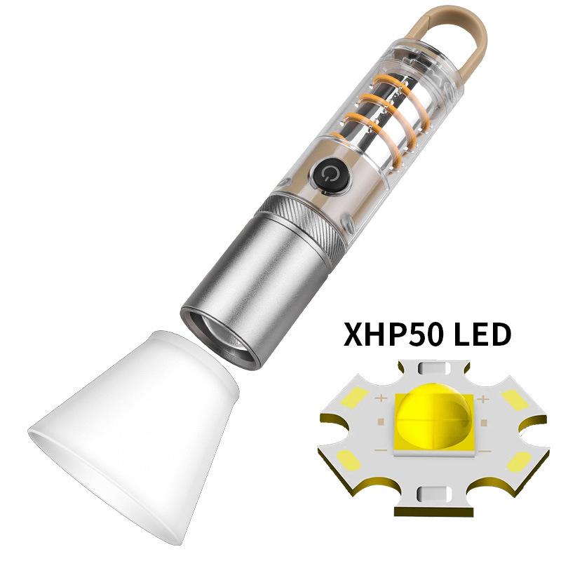 New White Laser Bright Flashlight P50 Outdoor Camping Multi-function Hook Rechargeable Atmosphere Camping Lamp Portable Lighting