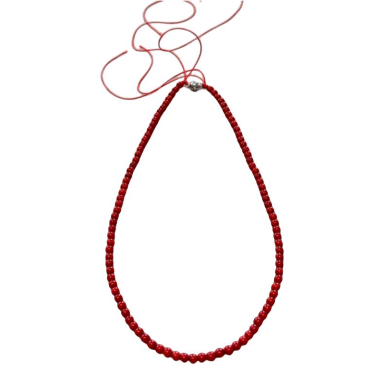 Mona Style Retro Coral Red Beaded Choker Necklace
