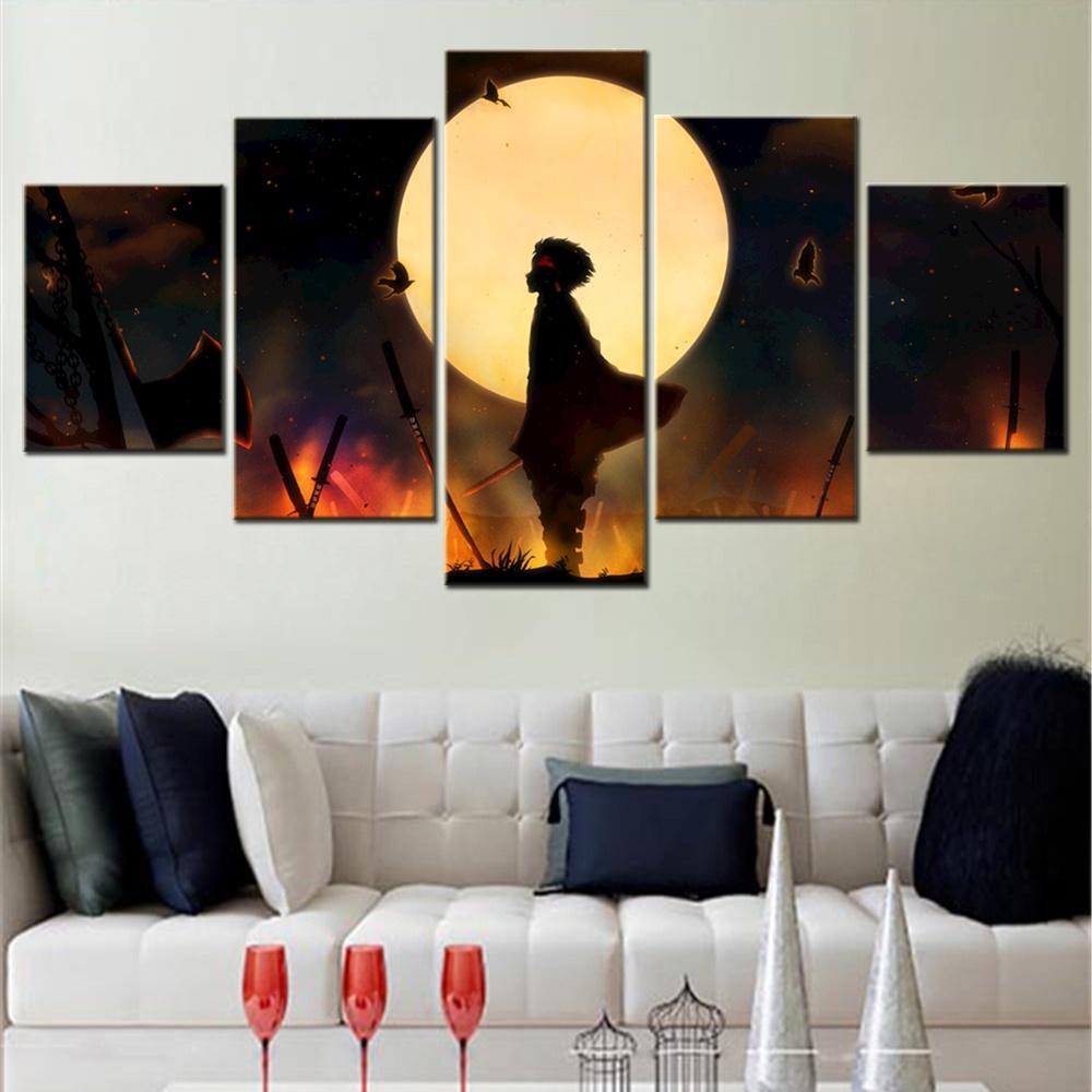 5 Pieces Canvas Wall Arts Poster Painting Animation Demon Slayer Wallpaper Home Decor Modular Picture Print Living Room Mural