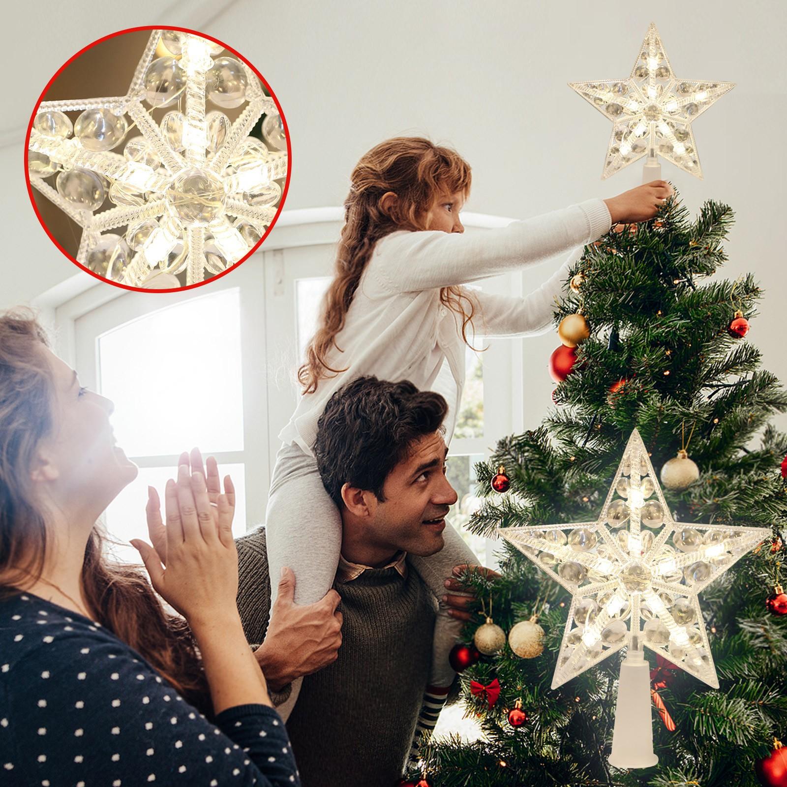 

Верхушка для рождественской елки с подсветкой со светодиодными теплыми огнями, верхушки для елки на батарейках для рождественского украшения One Size